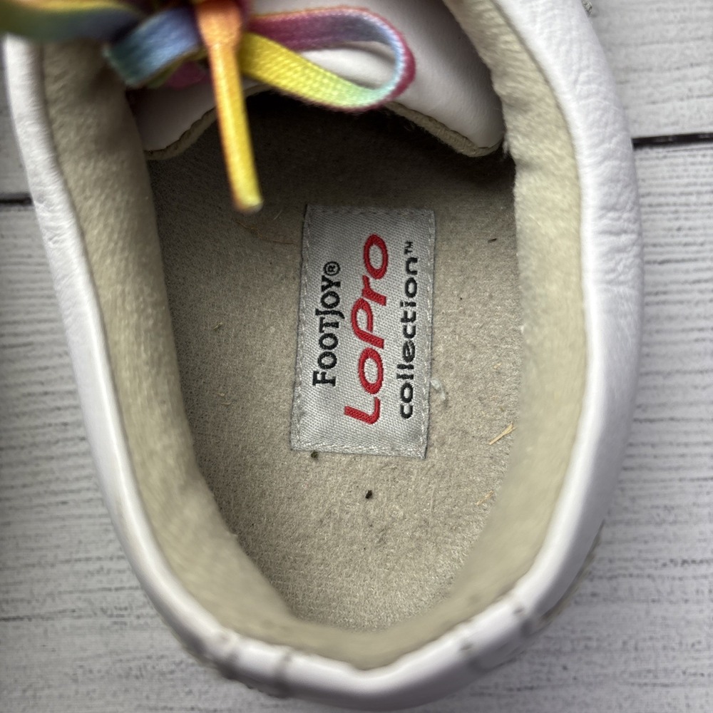 FootJoy LoPro Golf Shoes Comfort Wingtip White Leather Rainbow Laces Size 7.5M - Picture 4 of 8